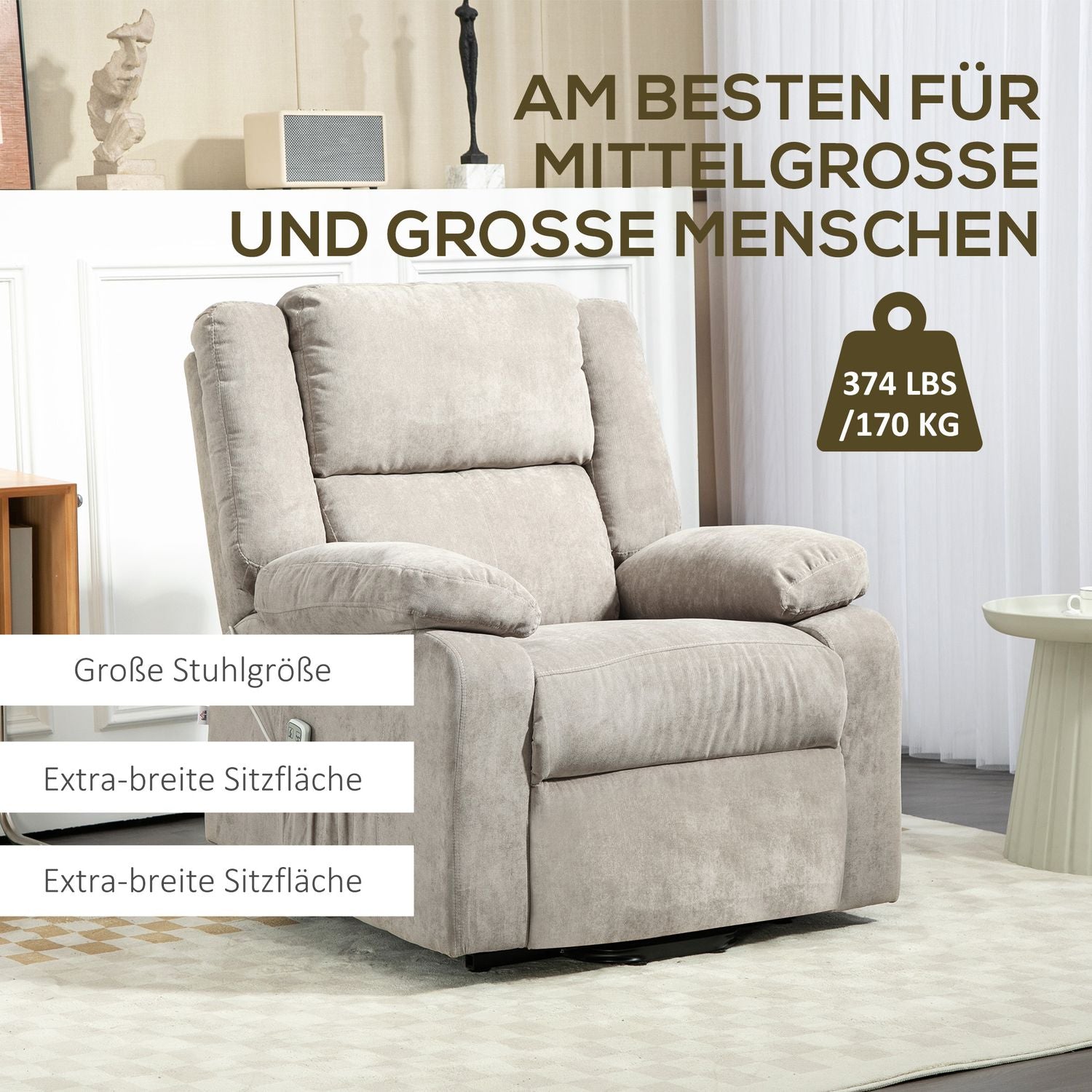 Elektrische relaxfauteuil, sta-opfunctie, pocketvering, lichtgrijs