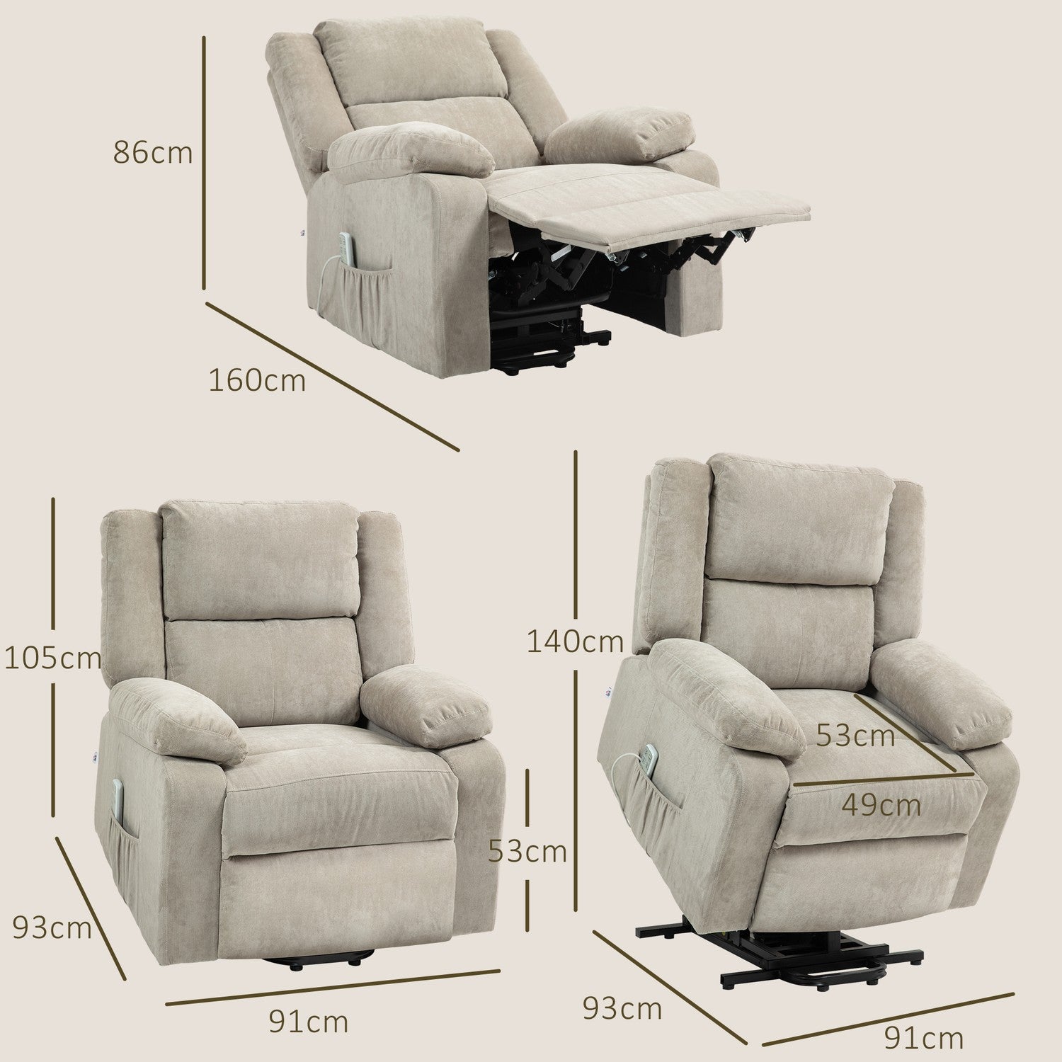 Elektrische relaxfauteuil, sta-opfunctie, pocketvering, lichtgrijs