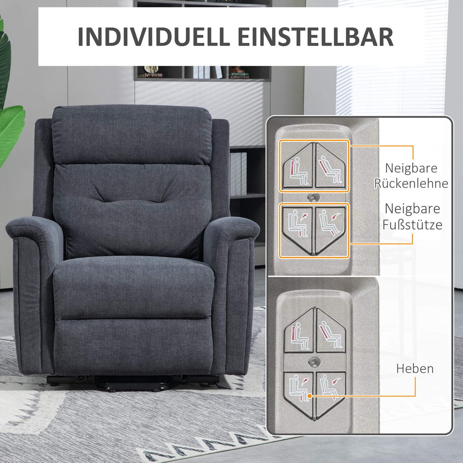 Elektrische relaxfauteuil, sta-op-hulp, afstandsbediening, donkergrijs