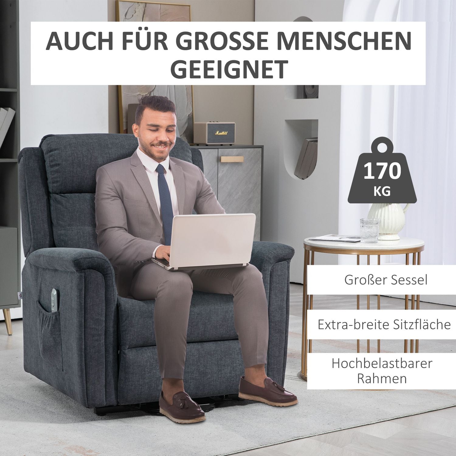 Elektrische relaxfauteuil, sta-op-hulp, afstandsbediening, donkergrijs