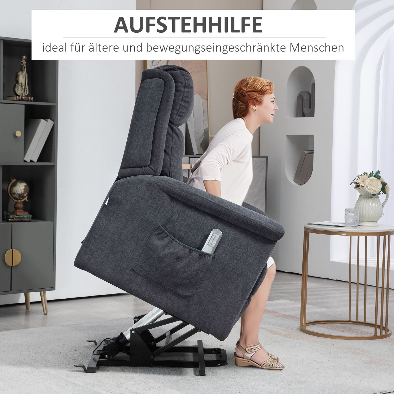 Elektrische relaxfauteuil, sta-op-hulp, afstandsbediening, donkergrijs