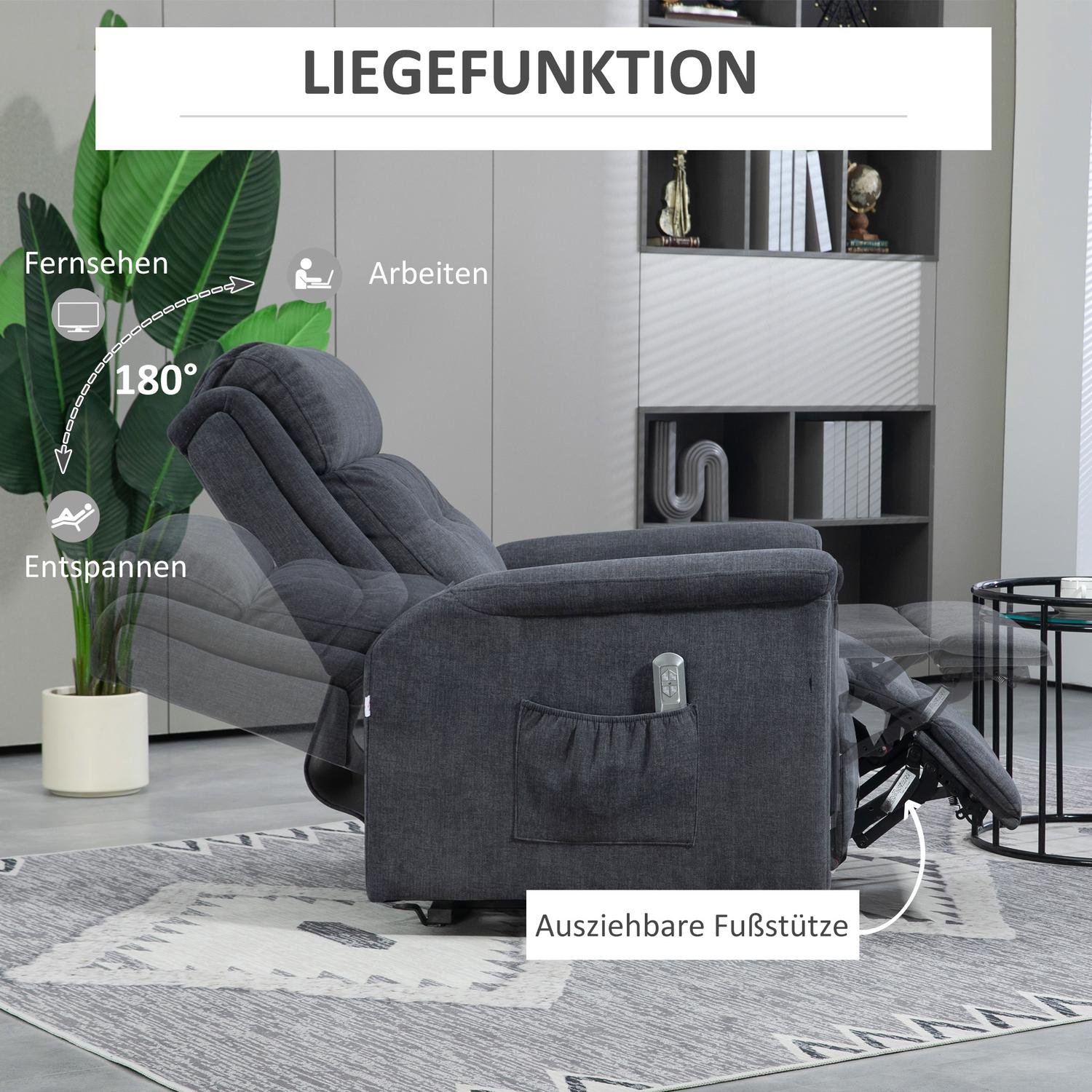 Elektrische relaxfauteuil, sta-op-hulp, afstandsbediening, donkergrijs