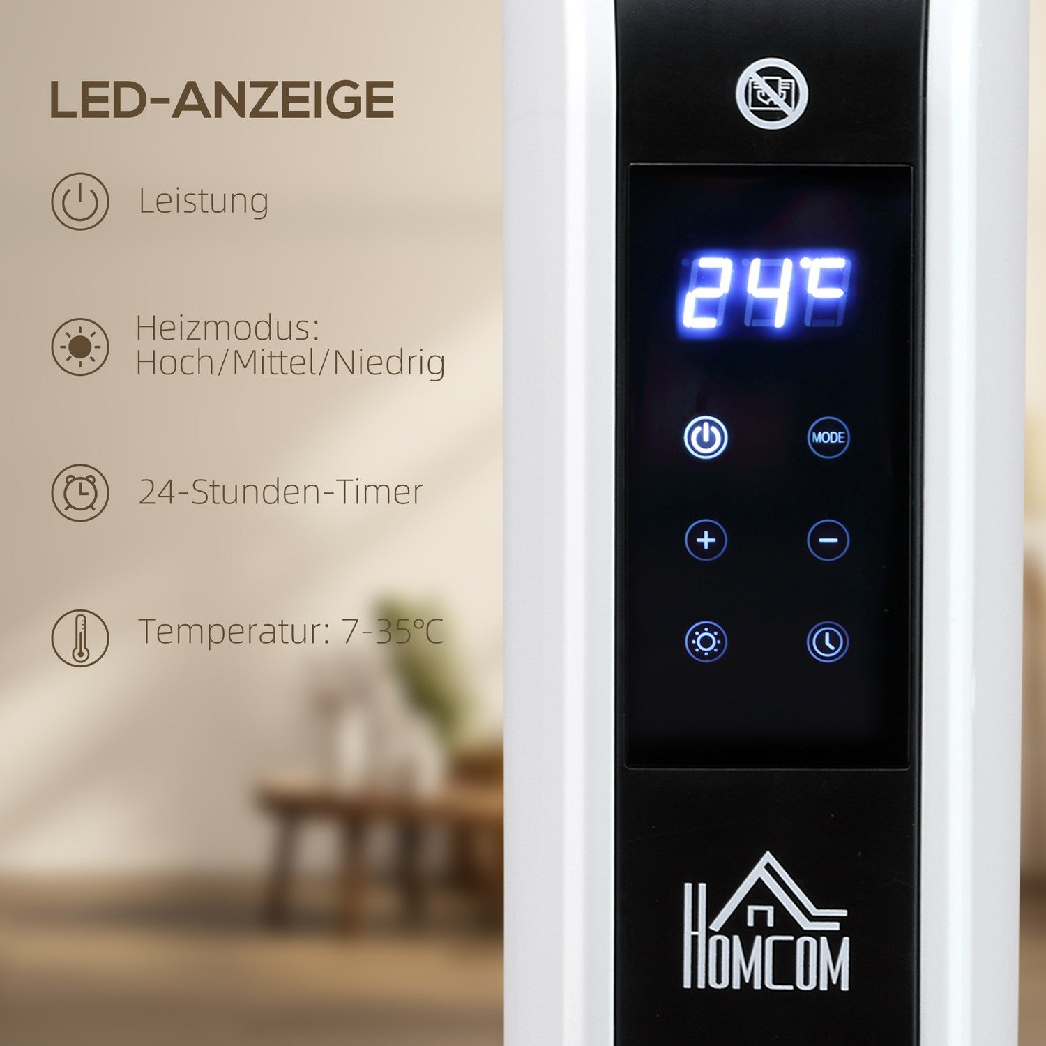 Elektrische kachel 2180W, 3 warmtestanden, timer, wit