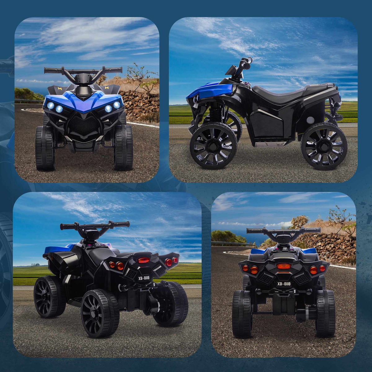Elektrische quad voor kinderen, 6V-motor, muziek en verlichting, blauw