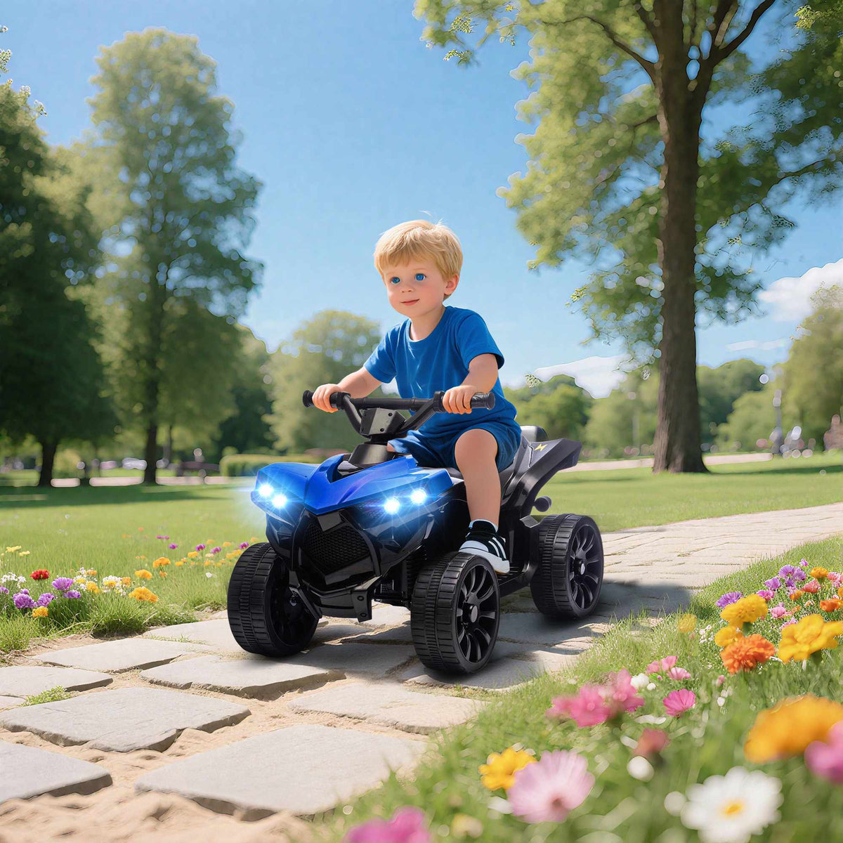 Elektrische quad voor kinderen, 6V-motor, muziek en verlichting, blauw