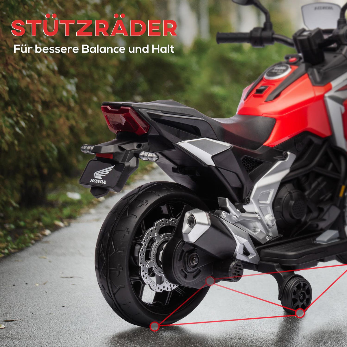 Kinderelektromotor, 12V met MP3, USB, LED-verlichting, rood