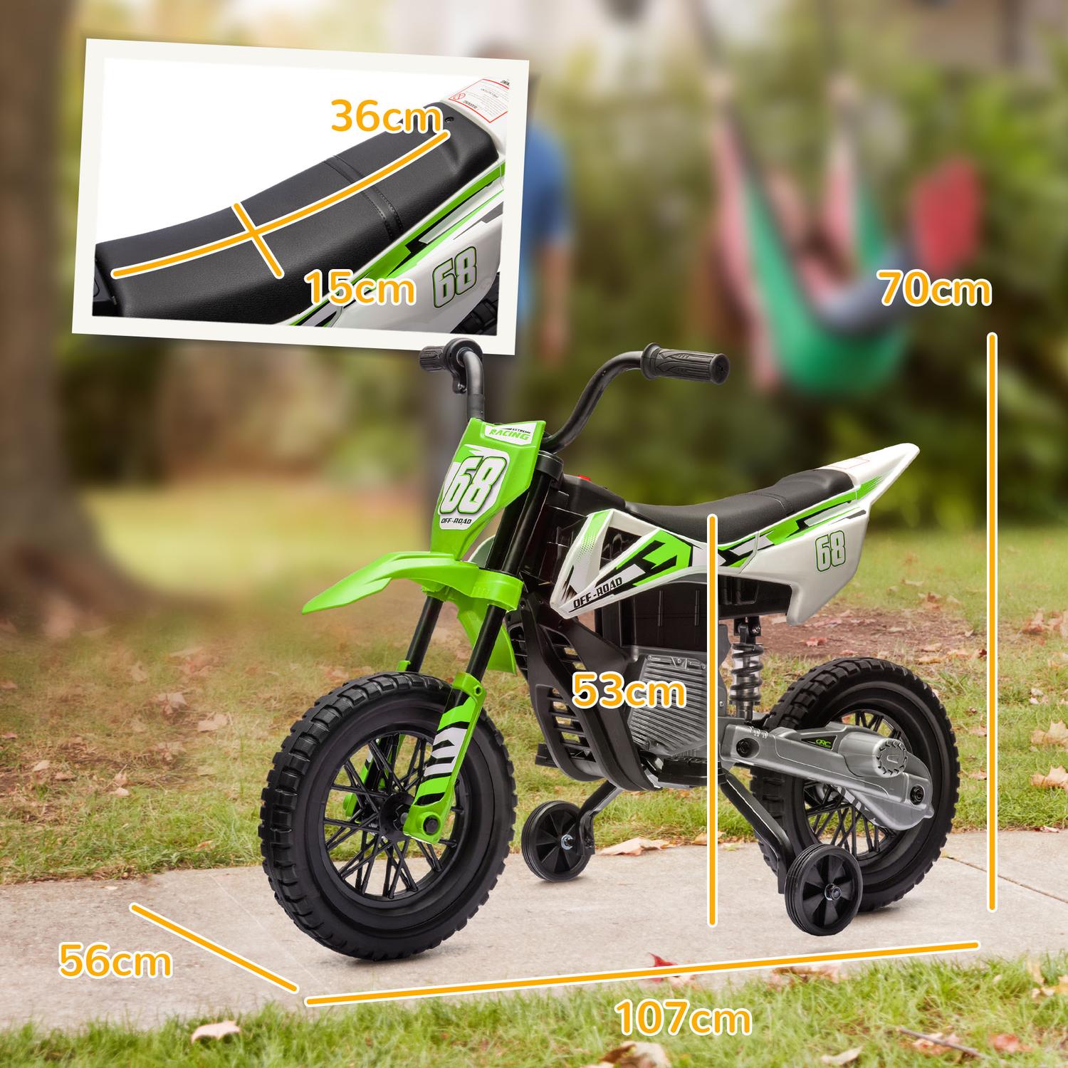 Elmotorcykel för barn, 12V, musik, 3-6 år, grön