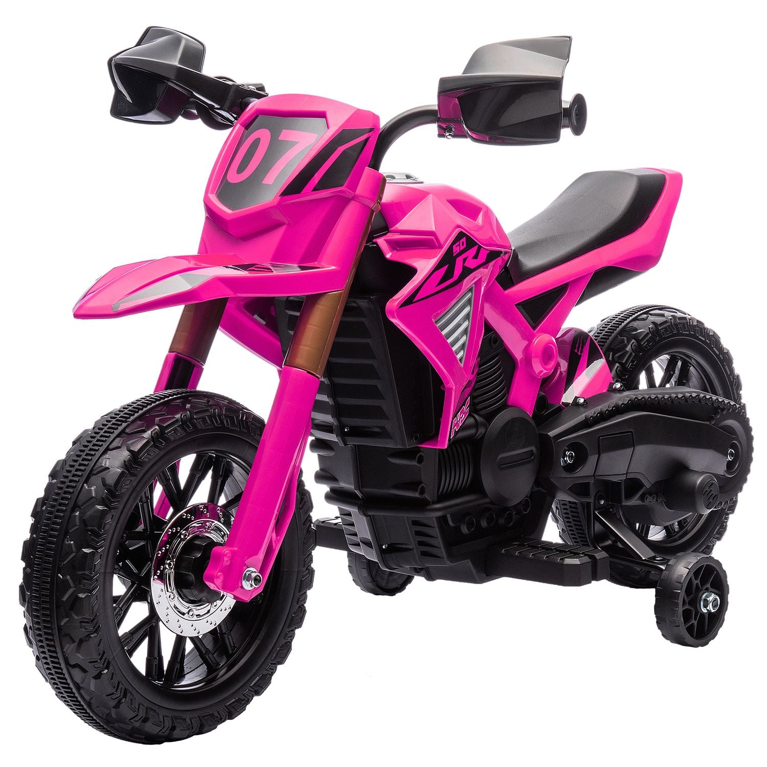 Elmotorcykel för barn, 12V, rosa, med träningshjul