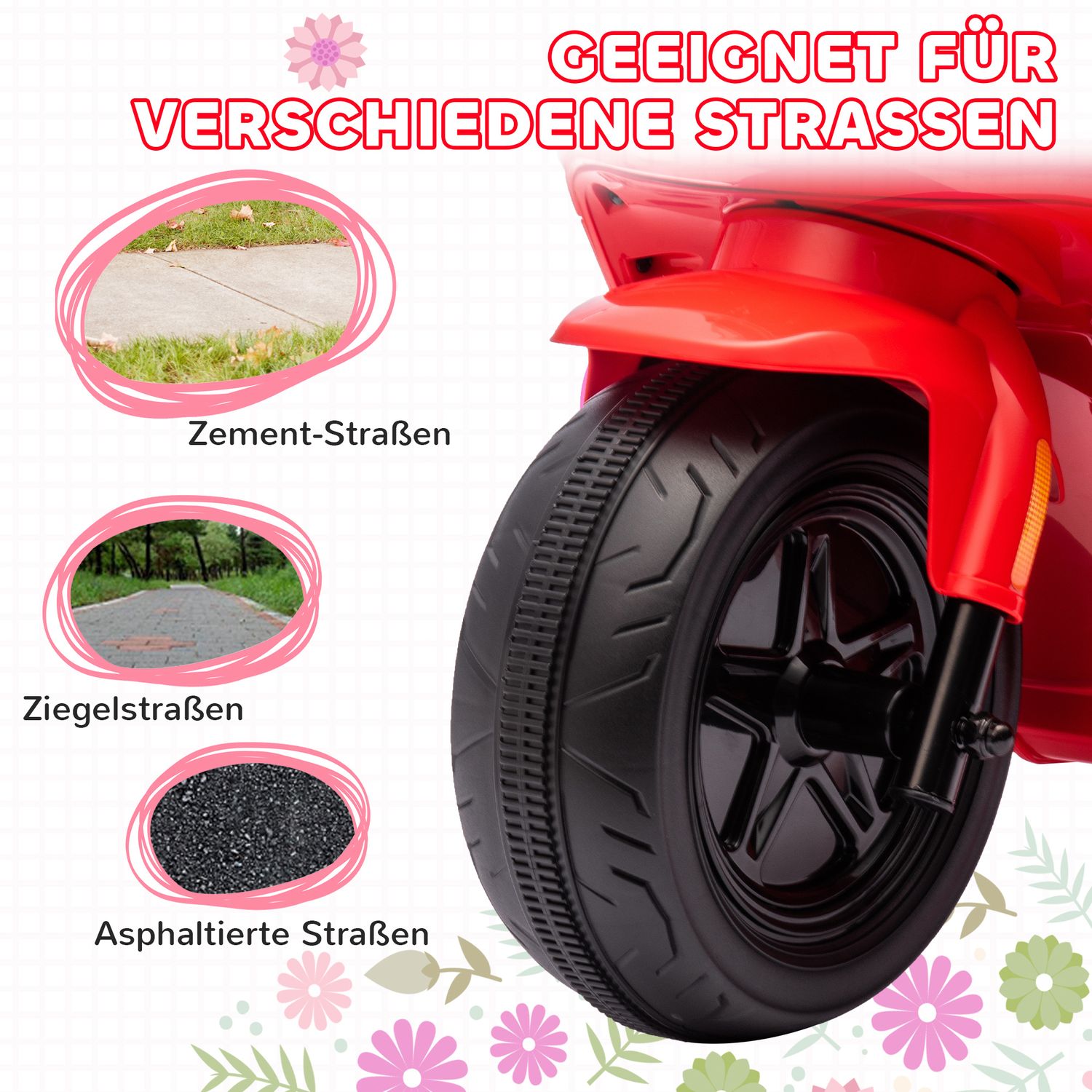 Elektrische kindermotor, 6V, muziek & licht, rood