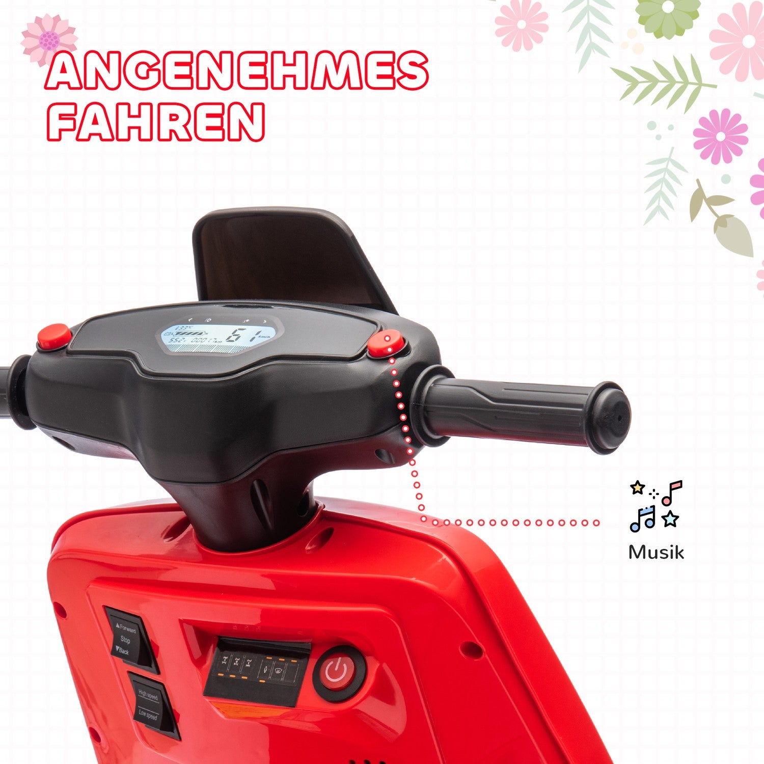 Elektrische kindermotor, 6V, muziek & licht, rood