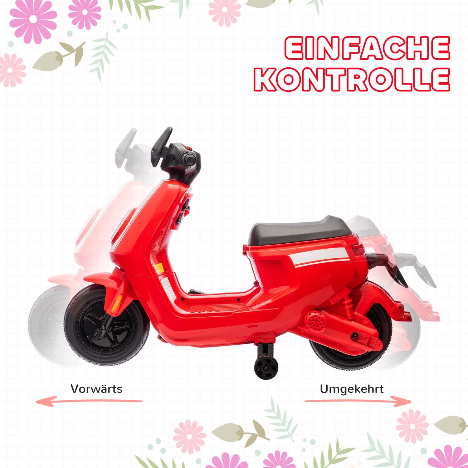 Elektrische kindermotor, 6V, muziek & licht, rood