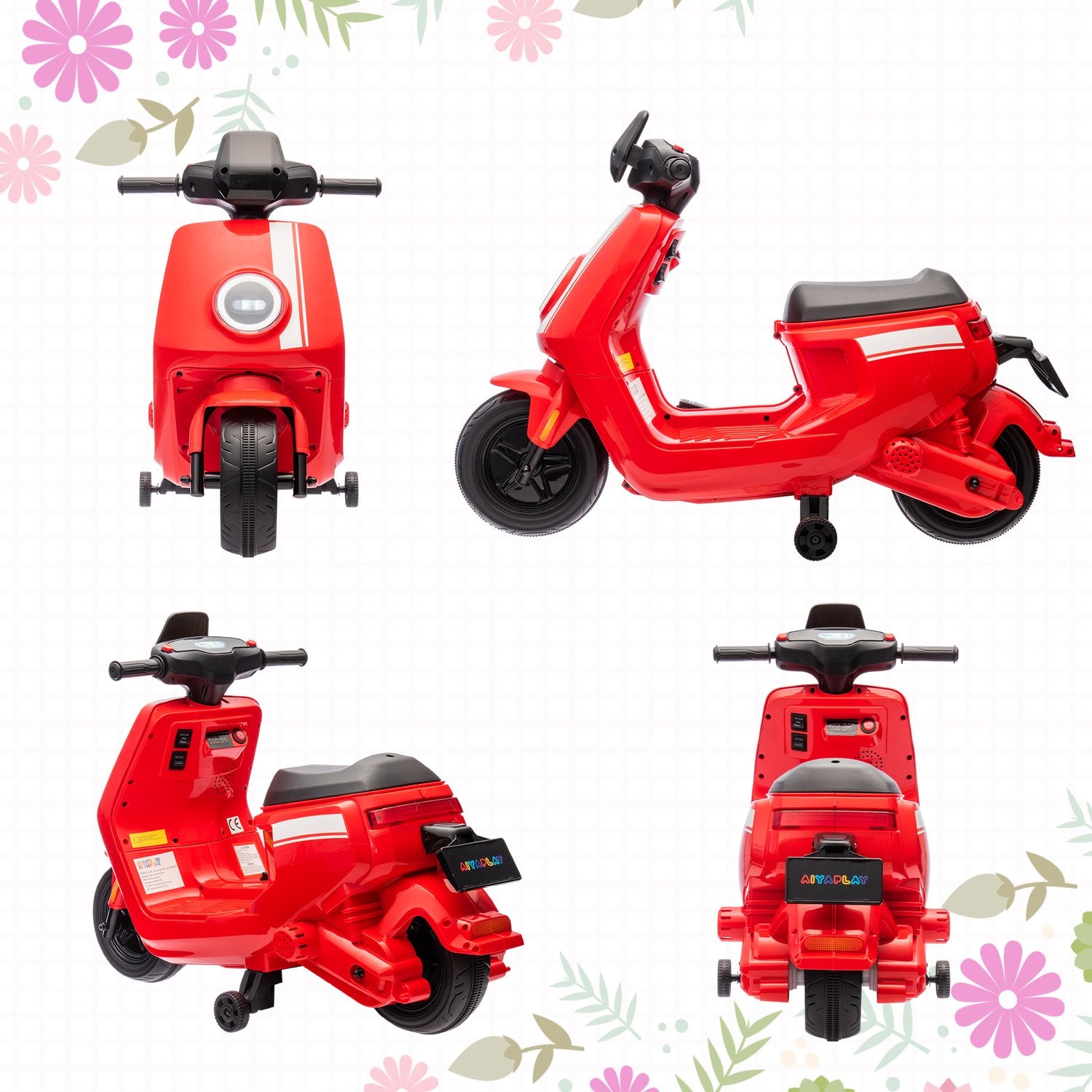 Elektrische kindermotor, 6V, muziek & licht, rood