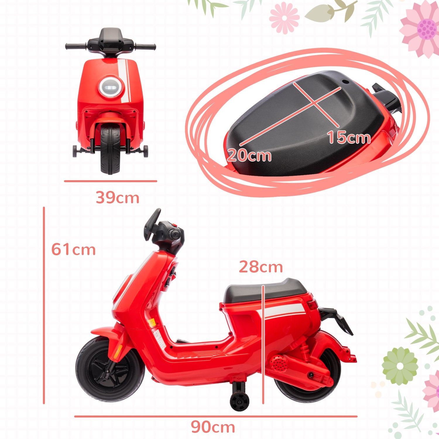 Elektrische kindermotor, 6V, muziek & licht, rood
