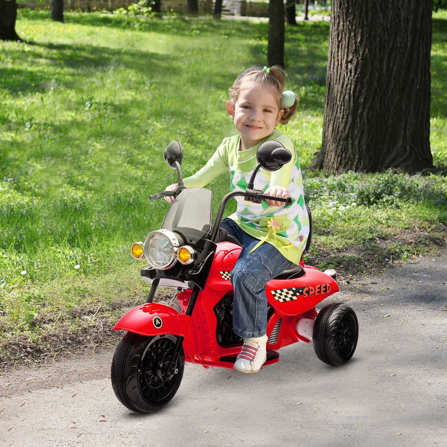 Elektrische kindermotor, LED, Muziek, 3-6 jaar, Rood