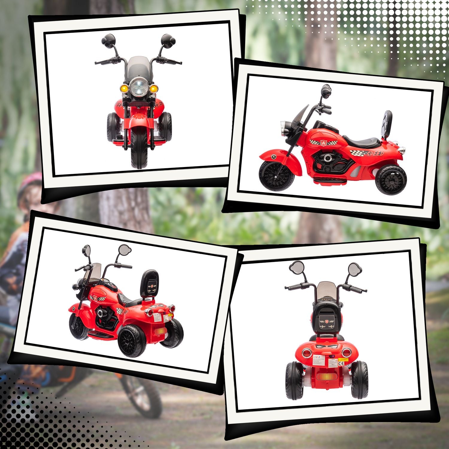 Elektrische kindermotor, LED, Muziek, 3-6 jaar, Rood