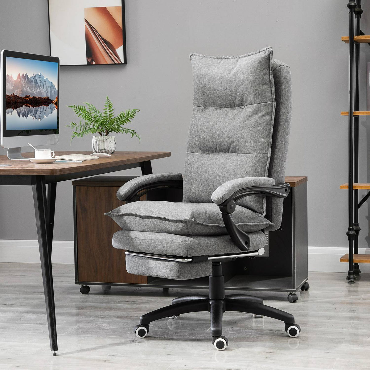 Ergonomische grijze draaibare gamestoel, in hoogte verstelbaar, nylon
