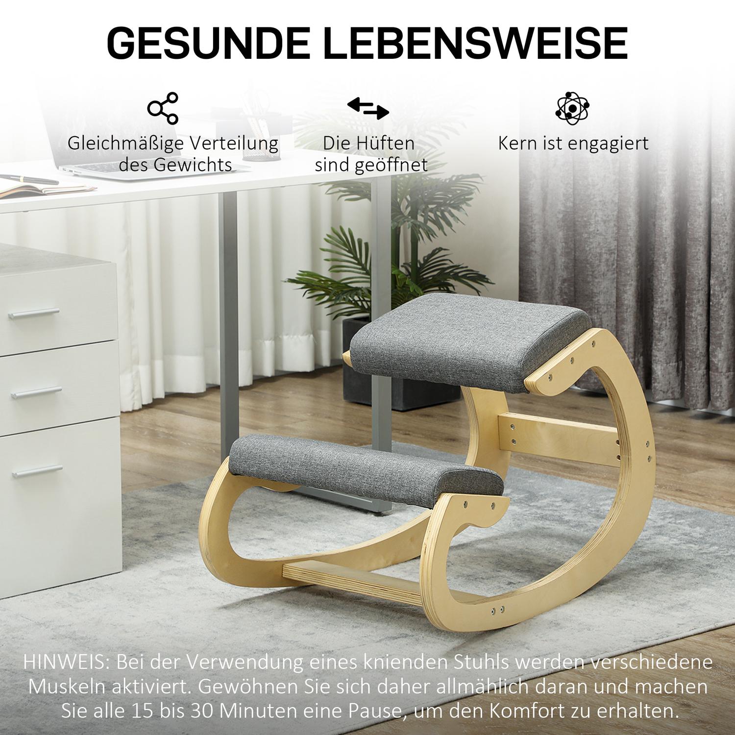 Siège assis-genoux ergonomique à bascule pour une meilleure posture, gris