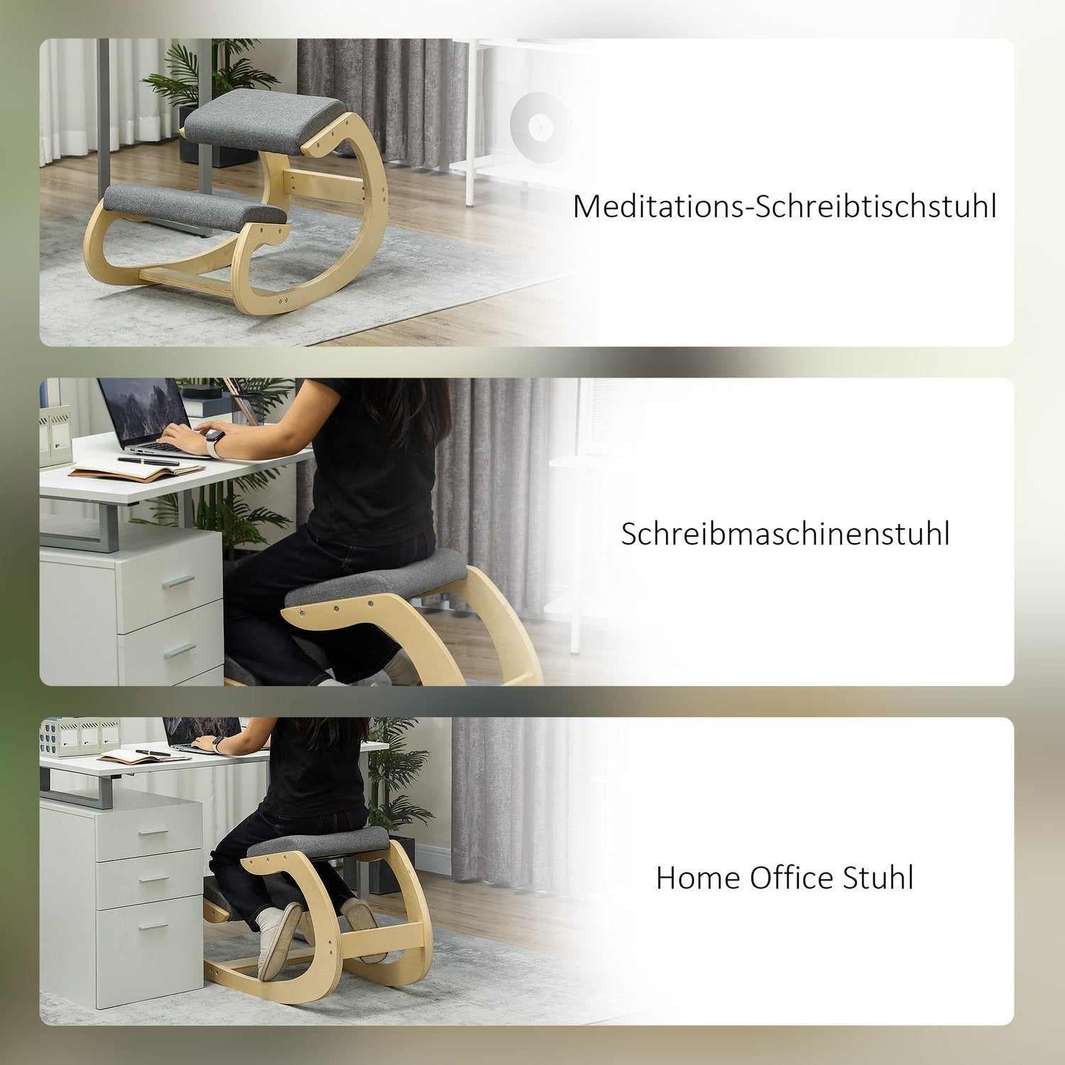 Siège assis-genoux ergonomique à bascule pour une meilleure posture, gris