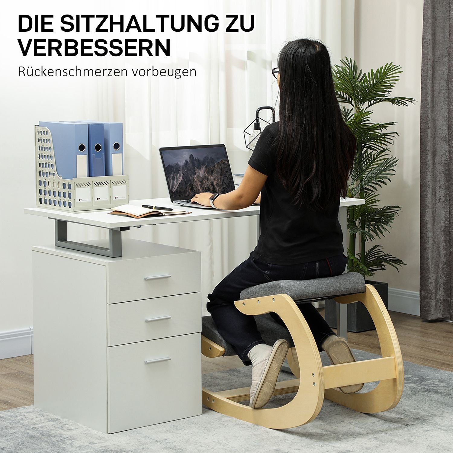 Siège assis-genoux ergonomique à bascule pour une meilleure posture, gris