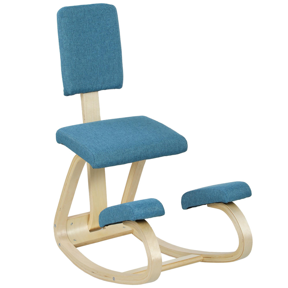 Ergonomische knielende stoel, donkerblauw, frame van berkenhout