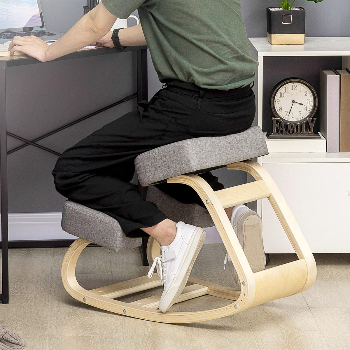 Ergonomische kniestoel, berkenhout, draagvermogen 120 kg, grijs