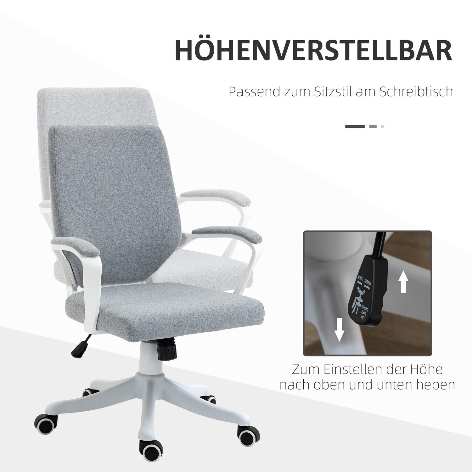 Ergonomische bureaustoel, 360° draaibaar, verstelbare rugleuning