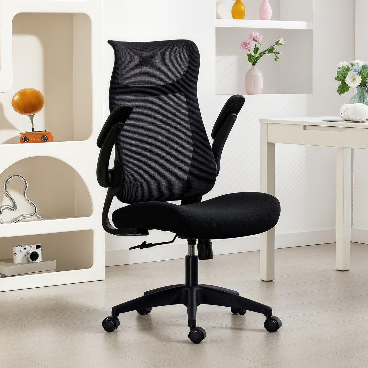 Ergonomische bureaustoel, 3D-armleuningen, mesh-rugleuning, zwart
