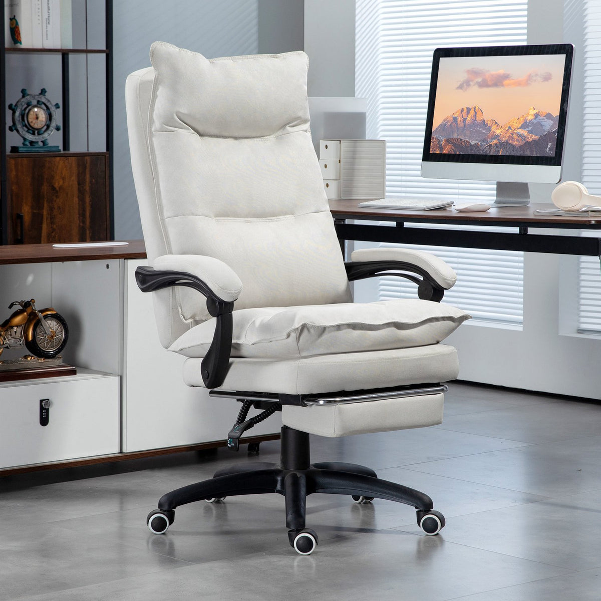 Ergonomische bureaustoel, massage & kantelfunctie, crème wit