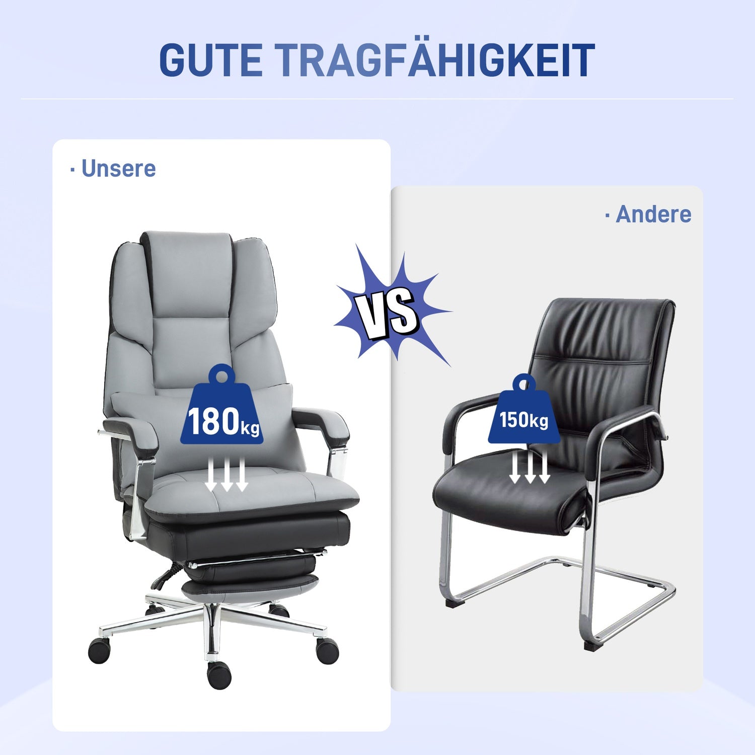 Ergonomischer Bürostuhl, wippend, 180 kg Belastung, hellgraues Leder