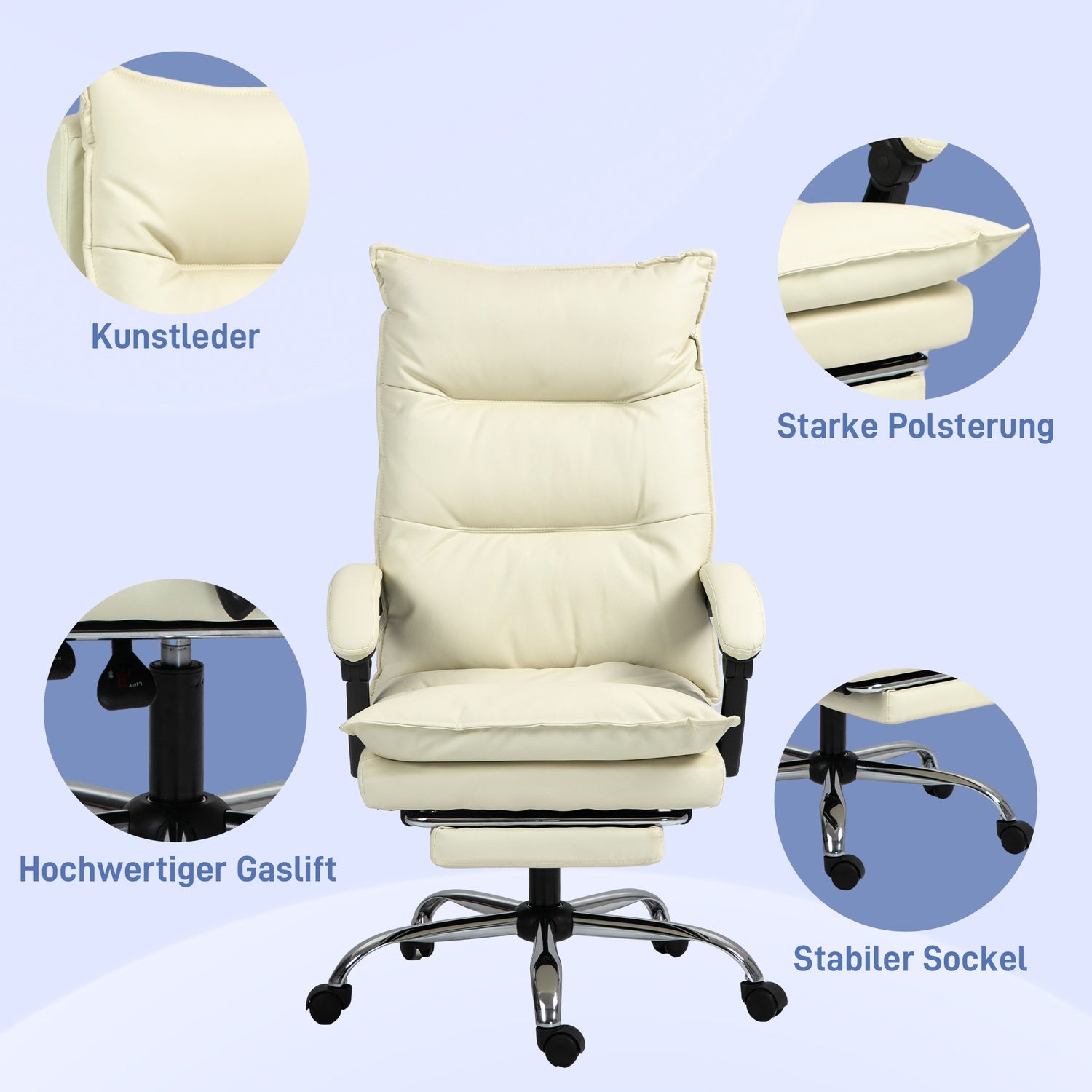 Ergonomische bureaustoel, in hoogte verstelbaar, 155° kantelbaar, beige