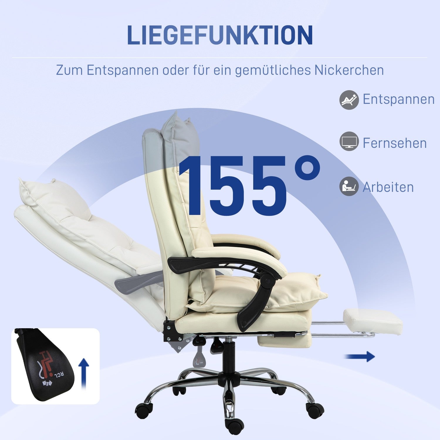 Ergonomische bureaustoel, in hoogte verstelbaar, 155° kantelbaar, beige