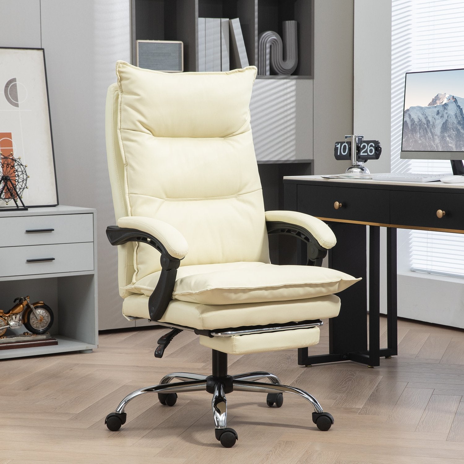 Ergonomische bureaustoel, in hoogte verstelbaar, 155° kantelbaar, beige