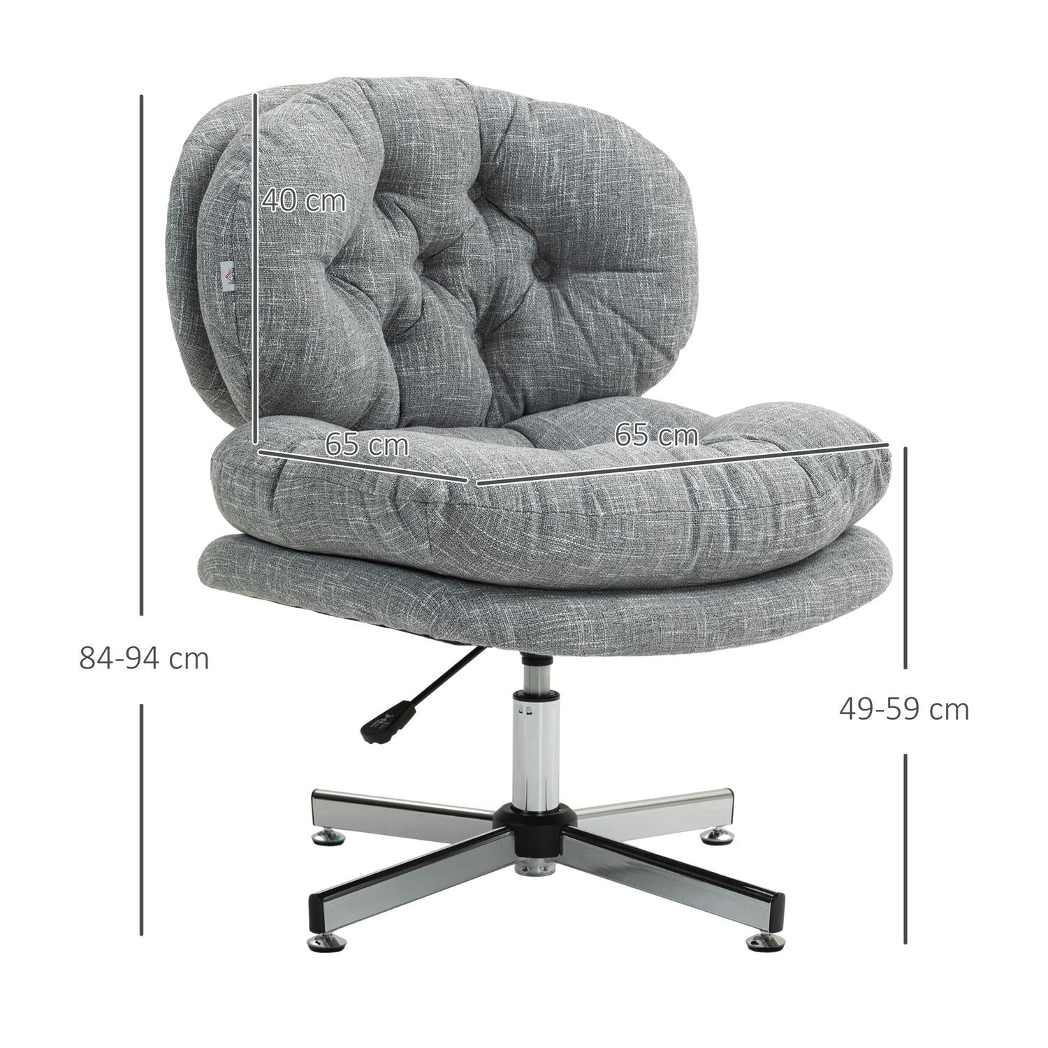 Ergonomisk kontorsstol, höjdjusterbar, grå linne