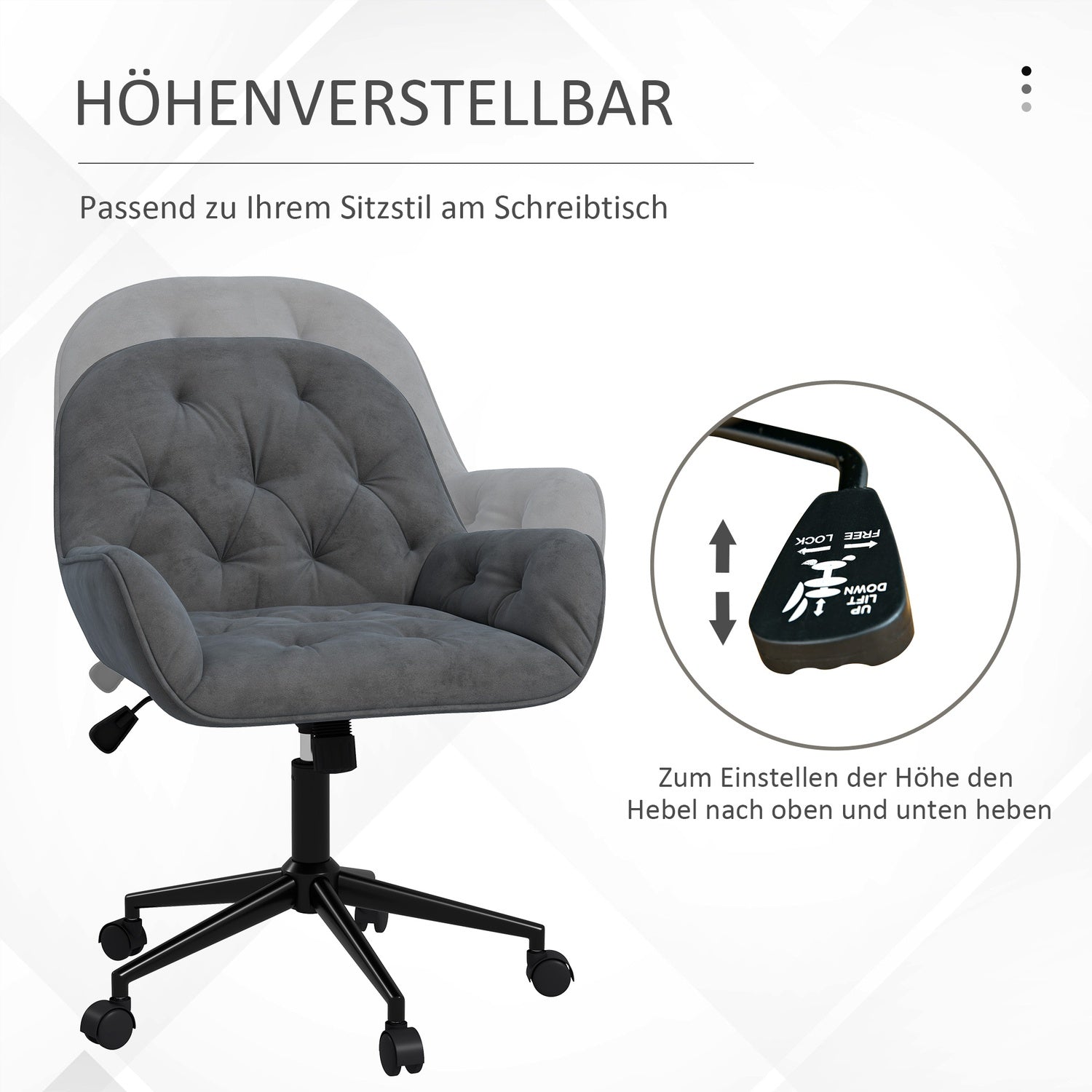 Ergonomische bureaustoel, in hoogte verstelbaar, fluweellook