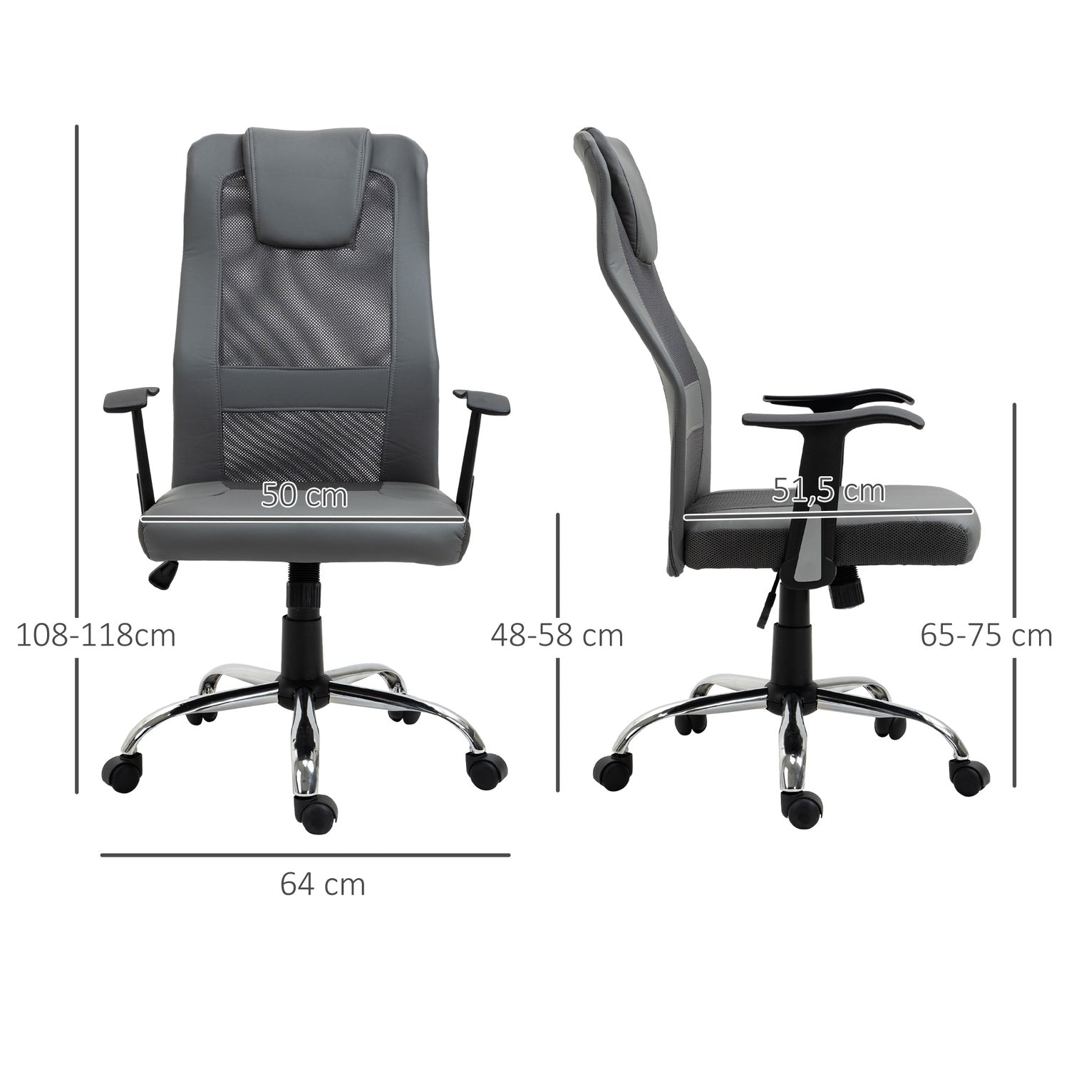 Ergonomische bureaustoel in grijs kunstleer verstelbaar