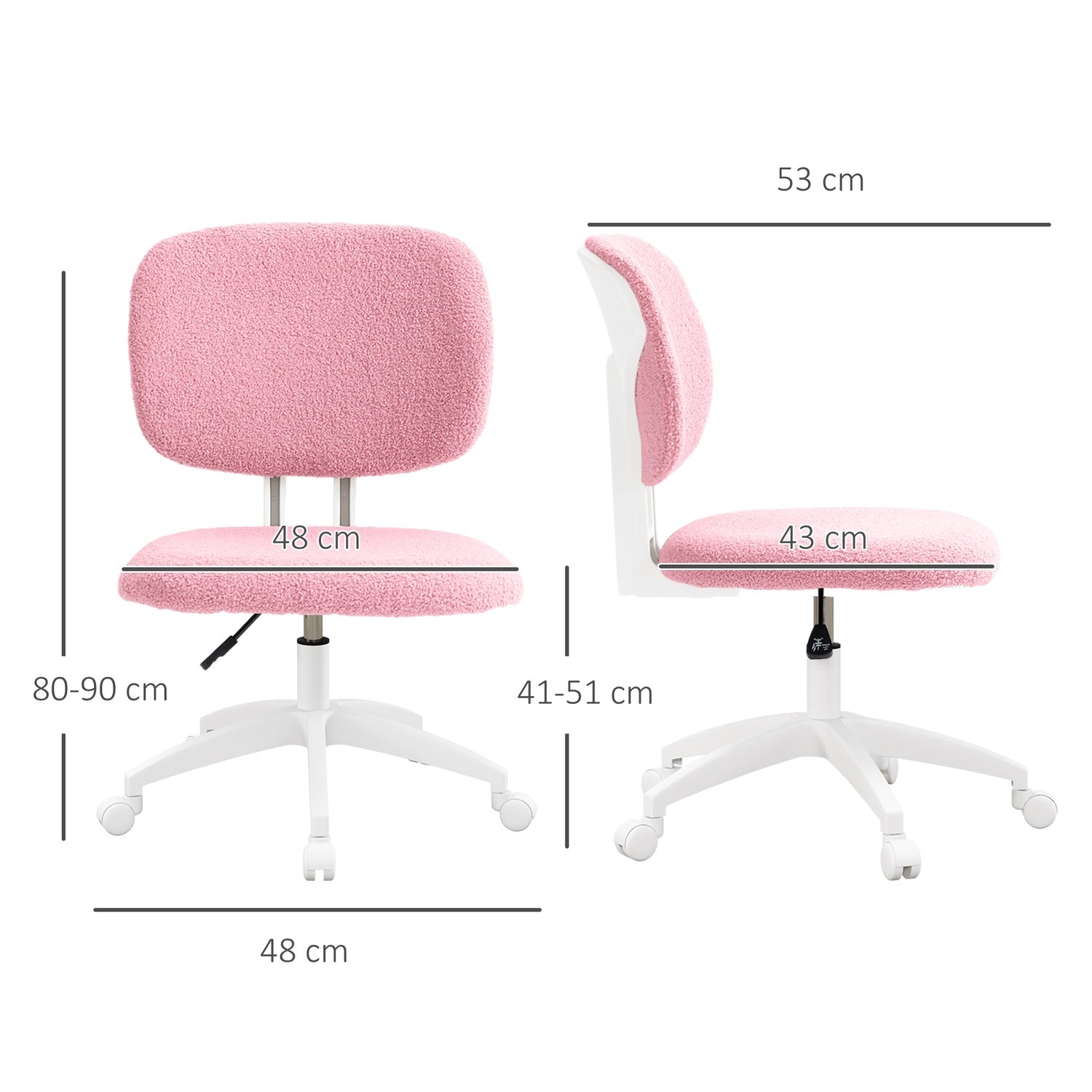 Ergonomische bureaustoel in roze fluweel - in hoogte verstelbaar