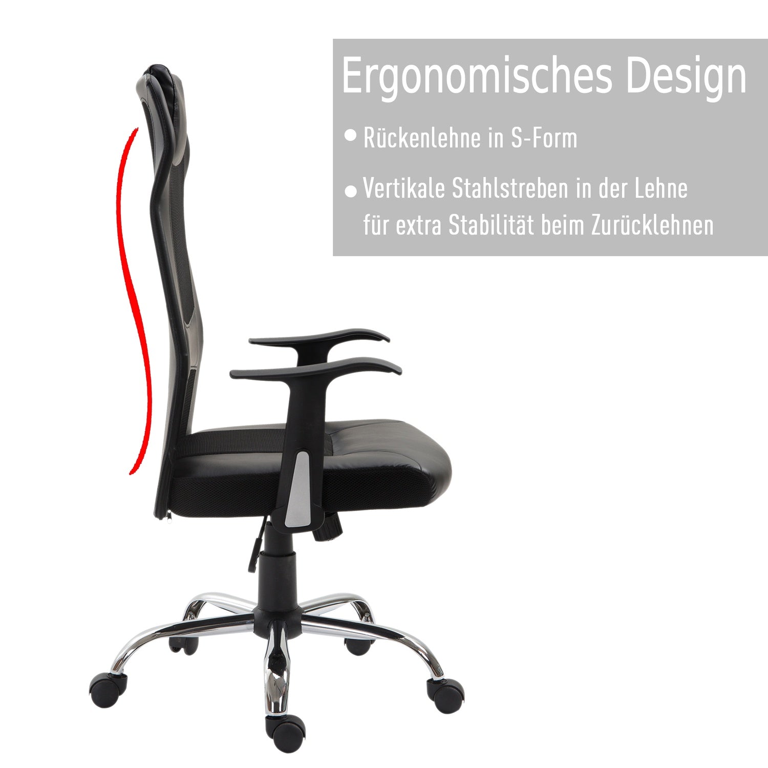 Ergonomisk kontorsstol i svart PU-läder, justerbar i höjdled