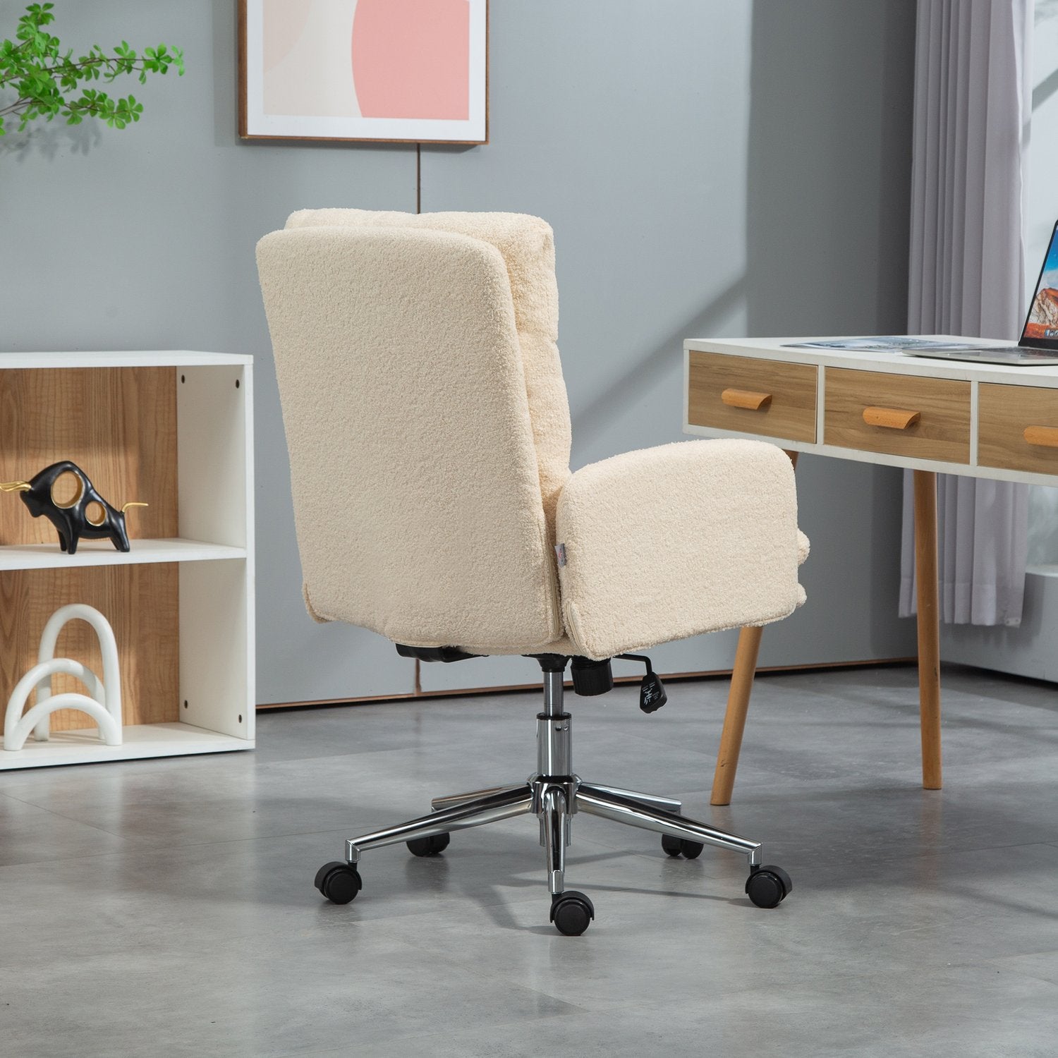 Chaise de bureau ergonomique, aspect laine d'agneau, réglable en hauteur