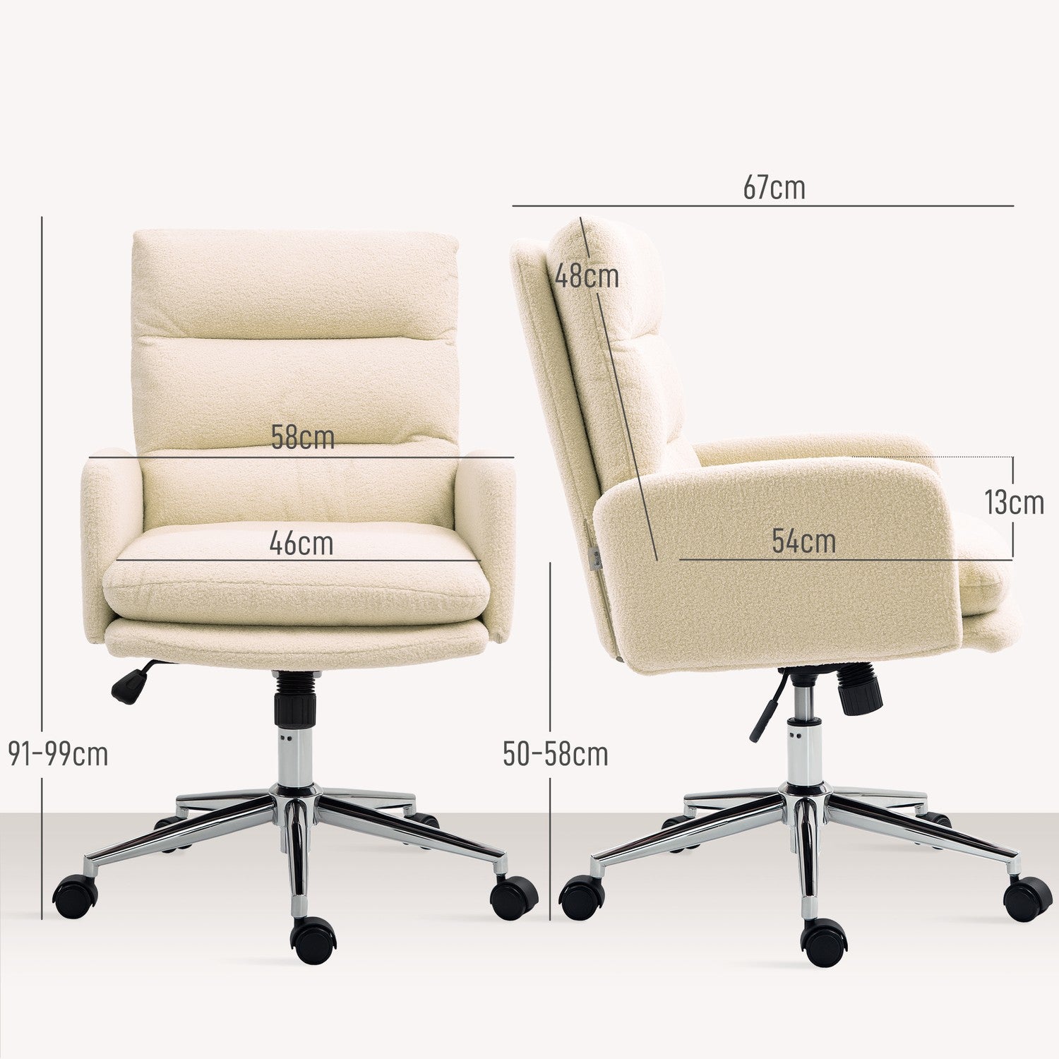 Chaise de bureau ergonomique, aspect laine d'agneau, réglable en hauteur
