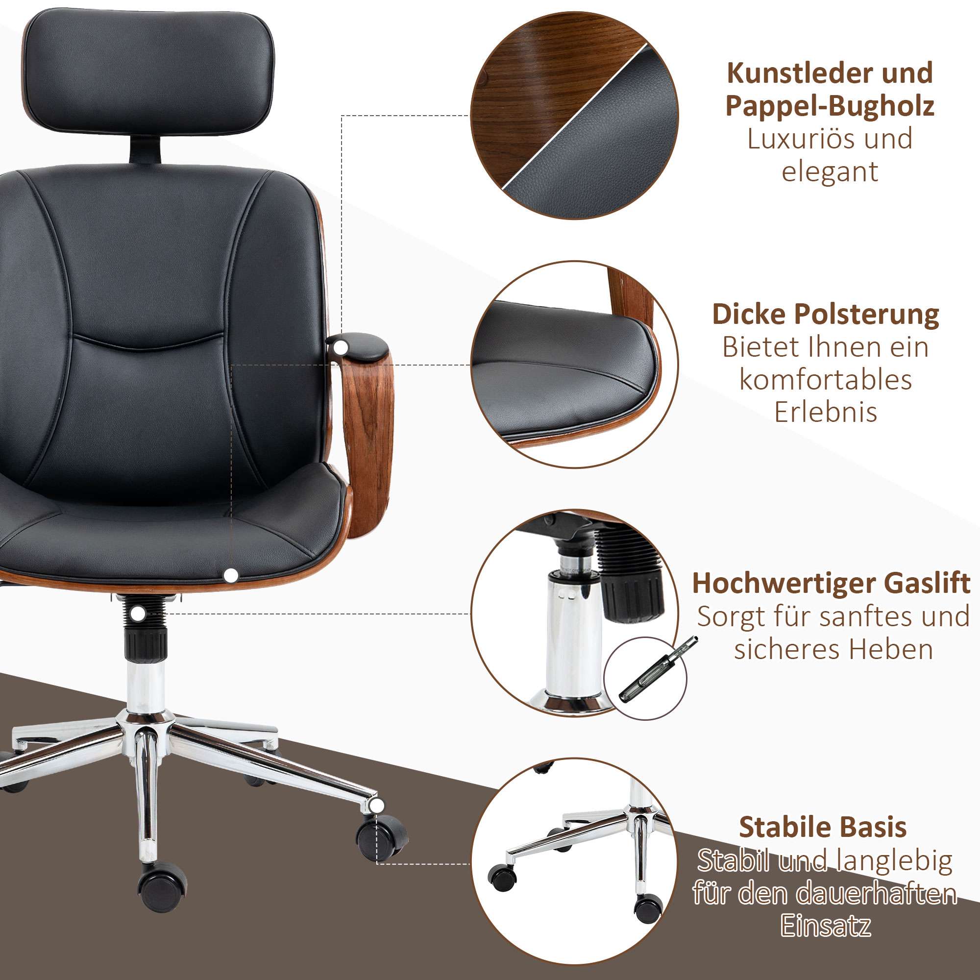 Ergonomisk kontorsstol med högt ryggstöd, svart