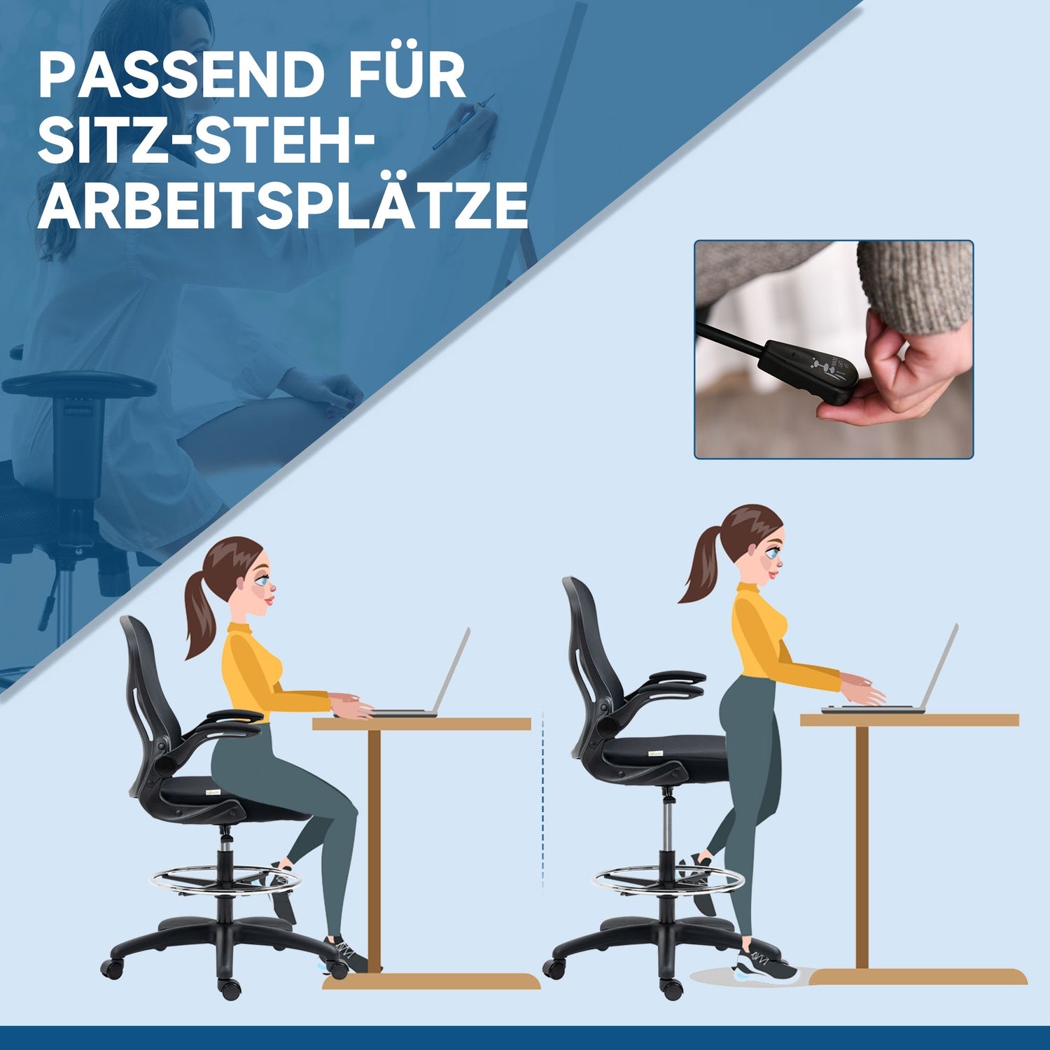 Ergonomischer Bürostuhl mit Rädern & Lendenstütze, schwarz