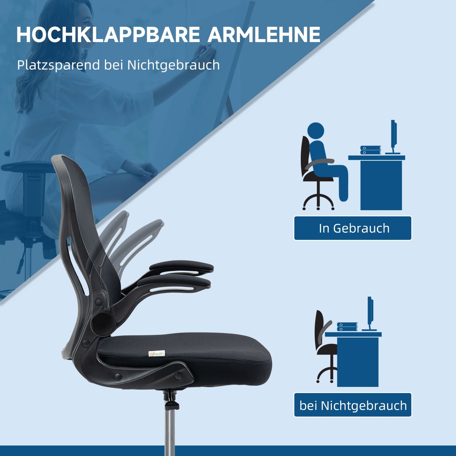 Ergonomischer Bürostuhl mit Rädern & Lendenstütze, schwarz