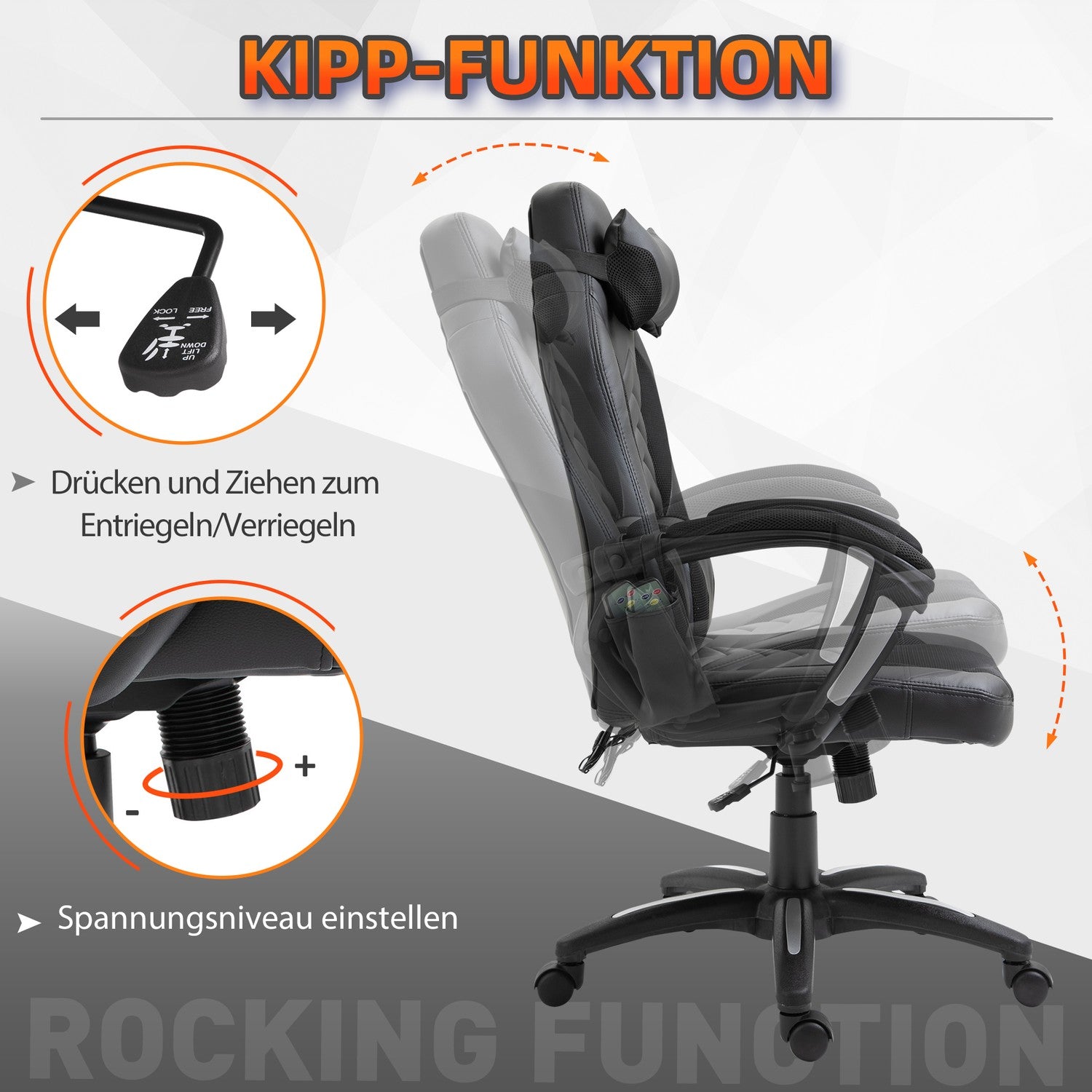 Ergonomische massagestoel in zwart kunstleer met warmte en vibratie