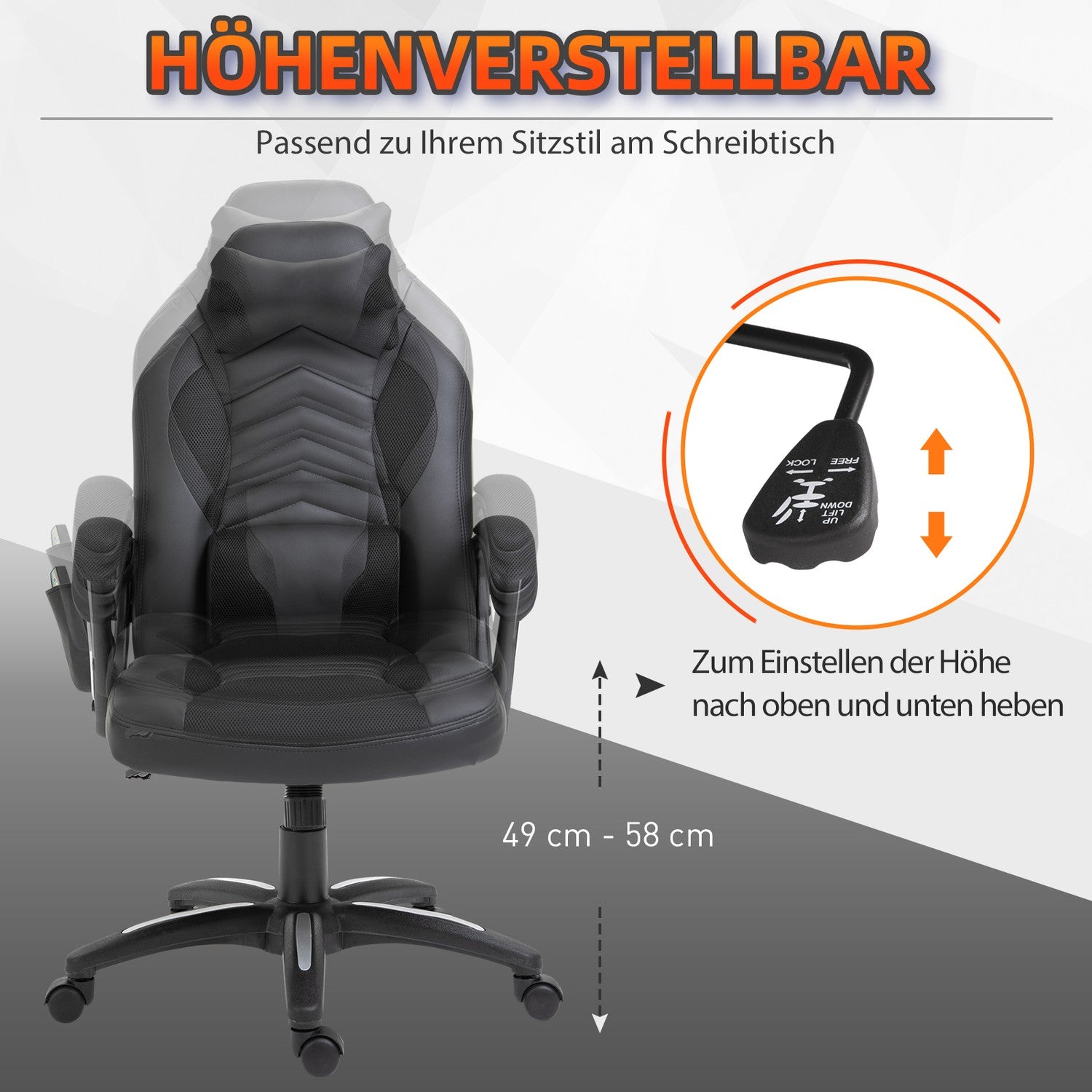 Ergonomische massagestoel in zwart kunstleer met warmte en vibratie