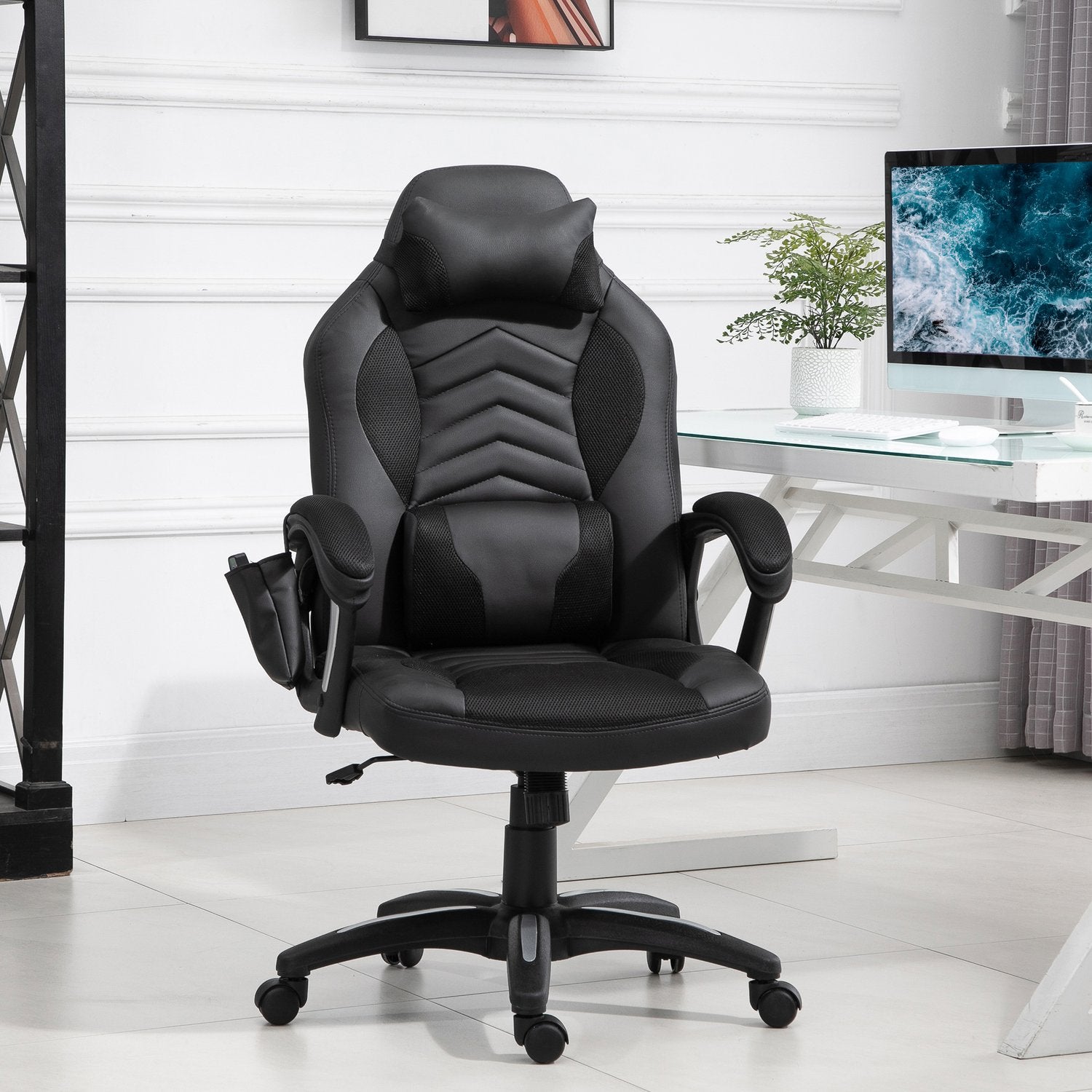 Ergonomische massagestoel in zwart kunstleer met warmte en vibratie