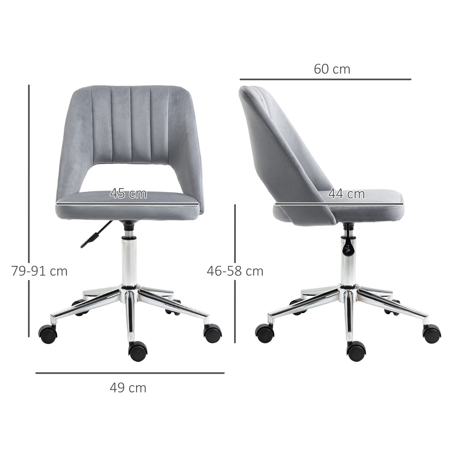 Ergonomische draaibare bureaustoel in fluweellook, donkergrijs