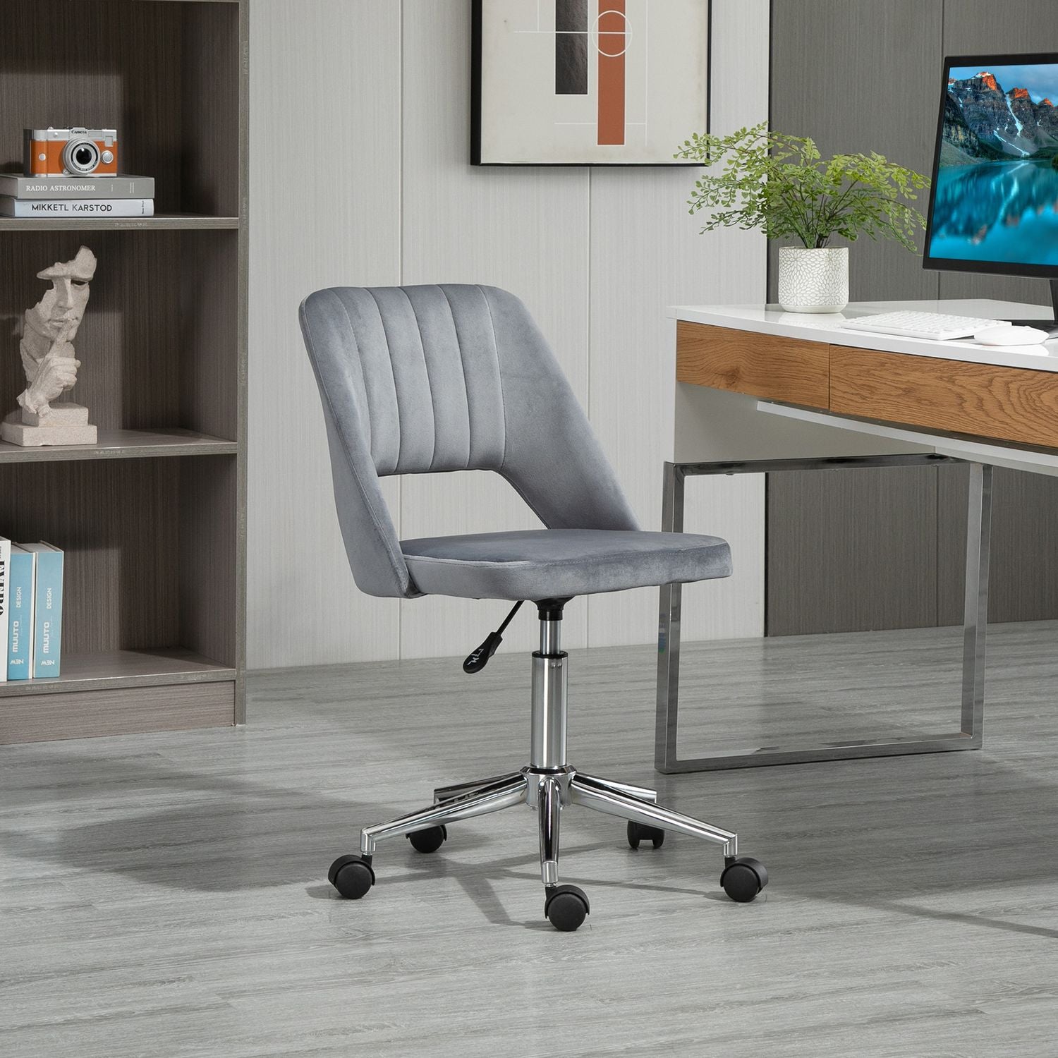 Ergonomische draaibare bureaustoel in fluweellook, donkergrijs
