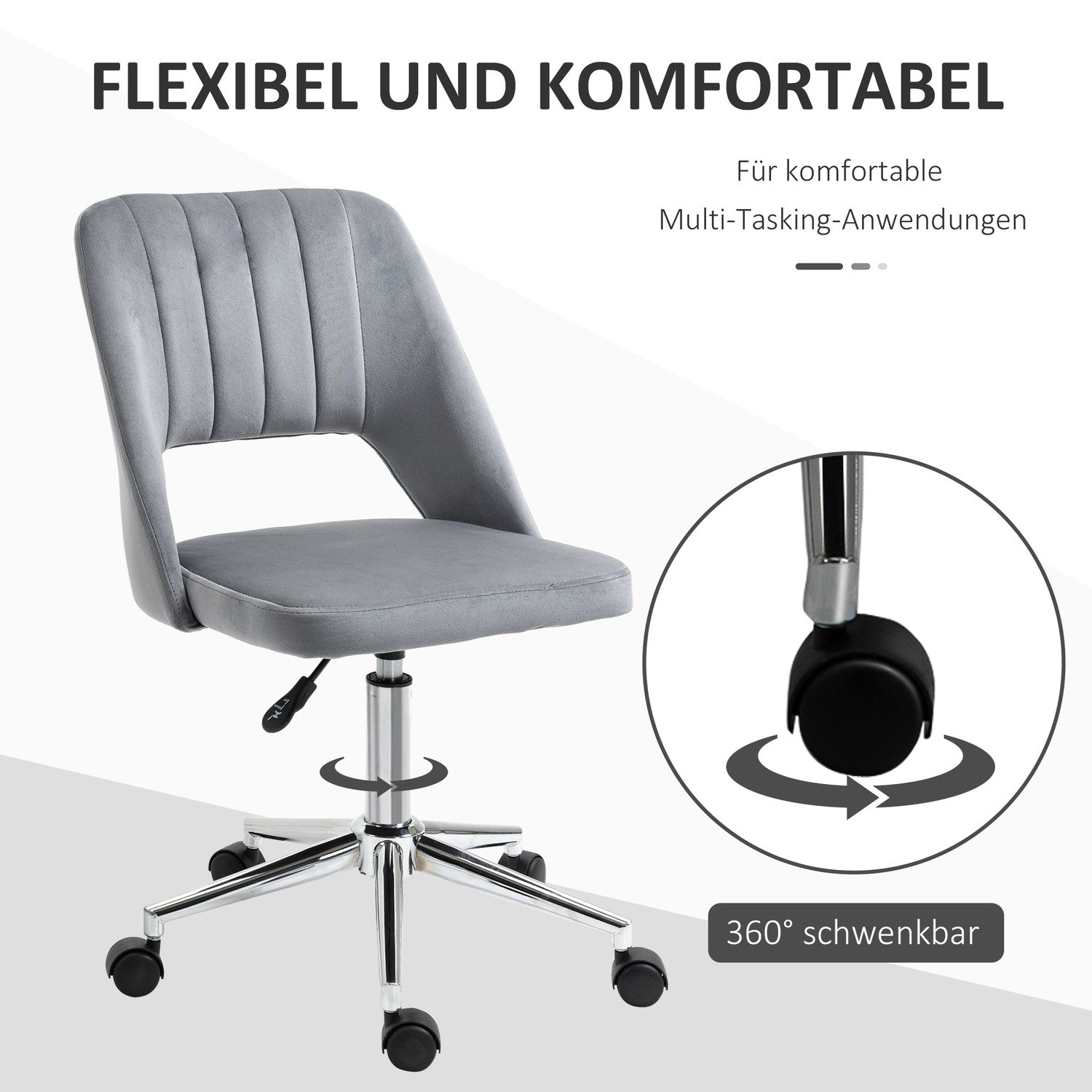 Ergonomische draaibare bureaustoel in fluweellook, donkergrijs