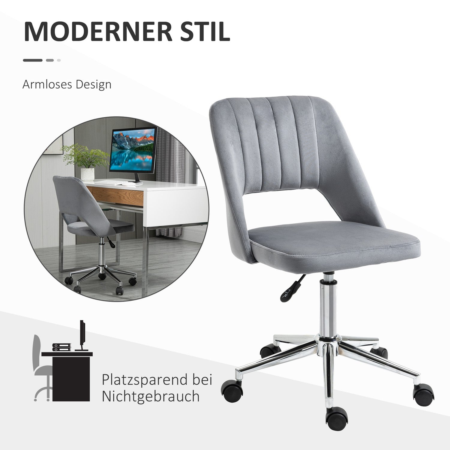 Ergonomische draaibare bureaustoel in fluweellook, donkergrijs