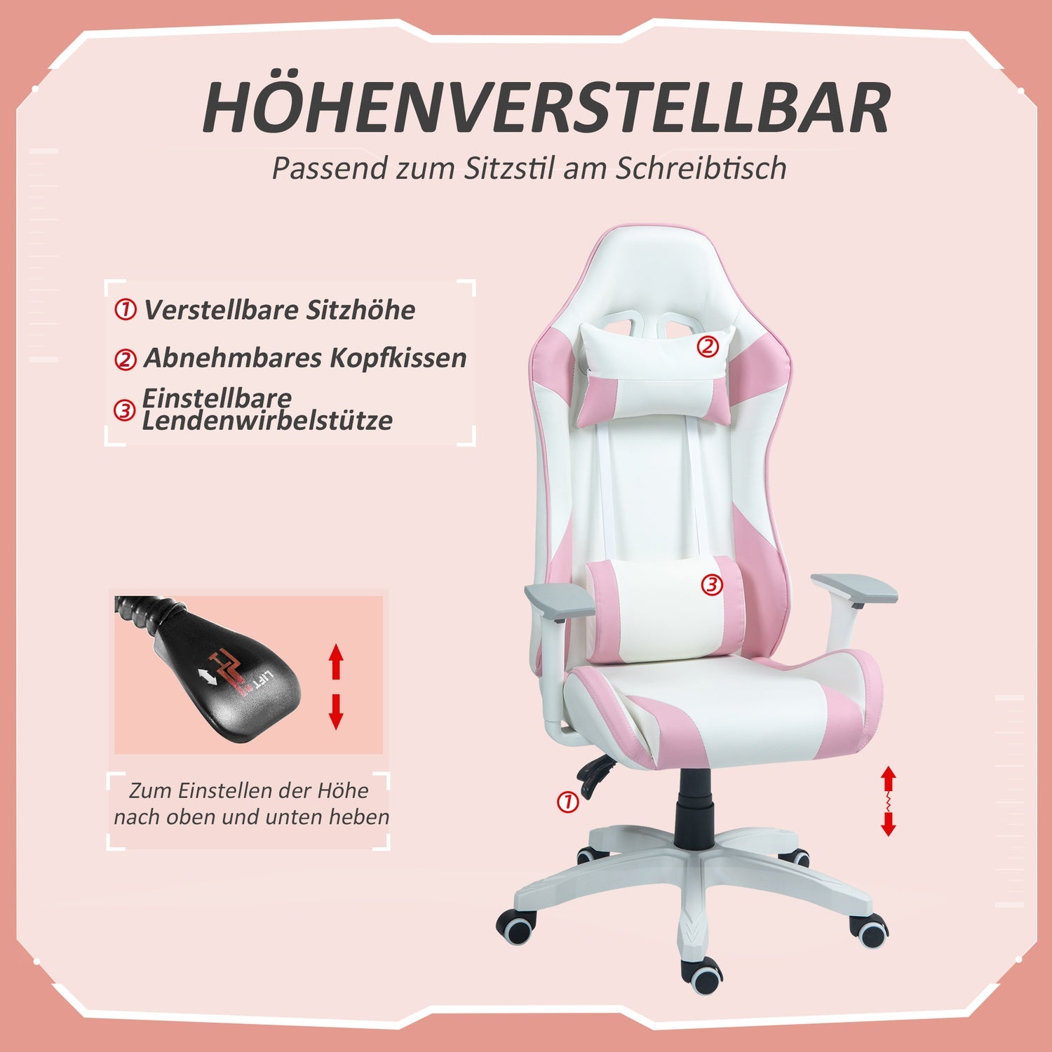 Ergonomische gamingstoel, luie stoel met lendensteun